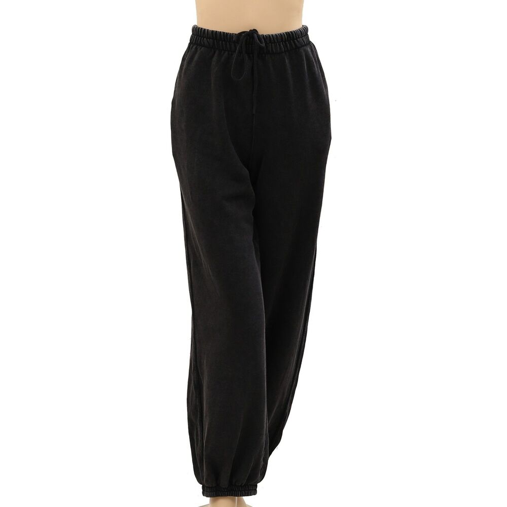 Free People FP Movement Jogger Pants Black High-Rise Ribbed Pull-On XS 286629